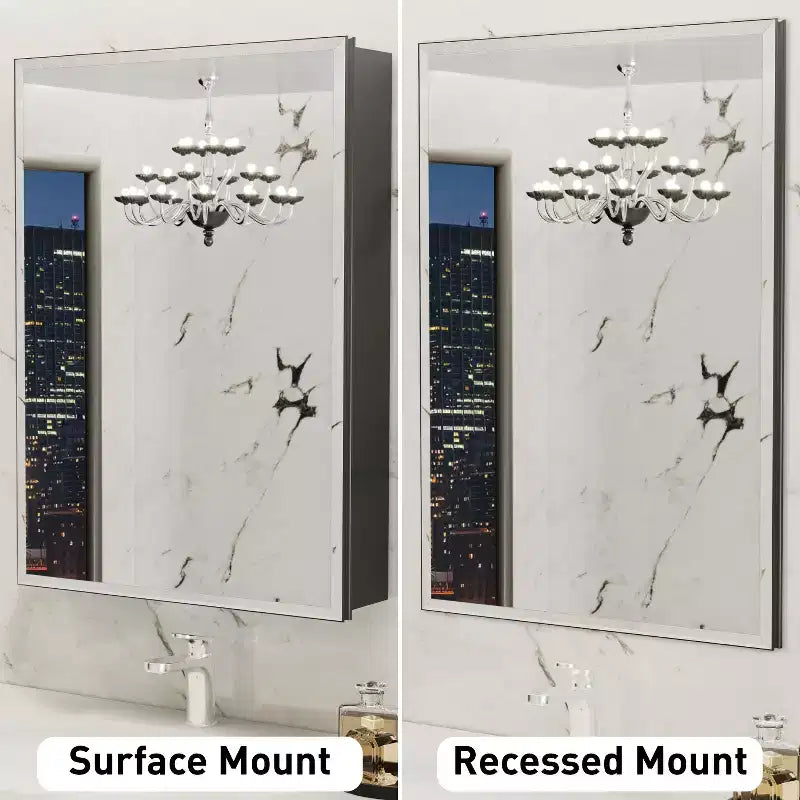 Pensile da bagno a specchio Belle, mobile a incasso/da parete per bagno, specchio bisellato, ripiani regolabili in vetro temperato, nero