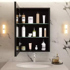 Pensile da bagno a specchio Belle, mobile a incasso/da parete per bagno, specchio bisellato, ripiani regolabili in vetro temperato, nero