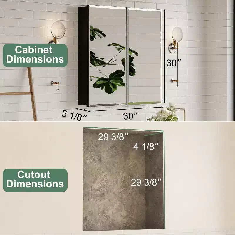 Pensile da bagno a specchio Belle, mobile a incasso/da parete per bagno, specchio bisellato, ripiani regolabili in vetro temperato, nero