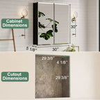 Pensile da bagno a specchio Belle, mobile a incasso/da parete per bagno, specchio bisellato, ripiani regolabili in vetro temperato, nero