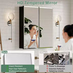 Pensile da bagno a specchio Belle, mobile a incasso/da parete per bagno, specchio bisellato, ripiani regolabili in vetro temperato, nero