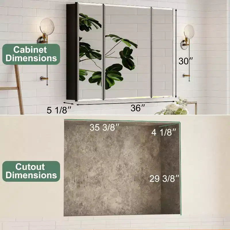 Pensile da bagno a specchio Belle, mobile a incasso/da parete per bagno, specchio bisellato, ripiani regolabili in vetro temperato, nero
