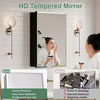 Pensile da bagno a specchio Belle, mobile a incasso/da parete per bagno, specchio bisellato, ripiani regolabili in vetro temperato, nero