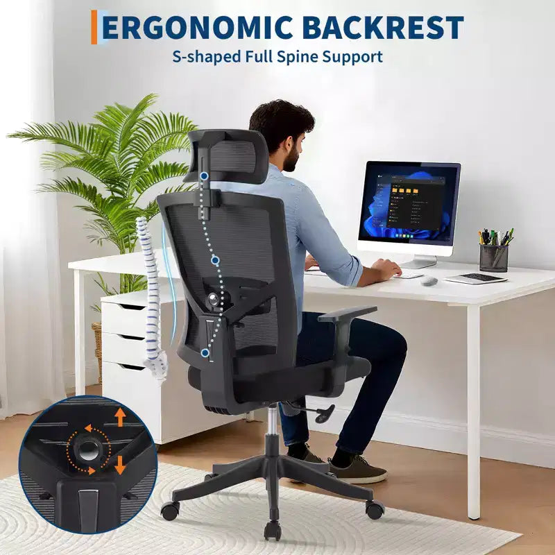 Sedia da ufficio ergonomica, sedie da scrivania, supporto lombare regolabile, sedia girevole, sedia da computer regolabile e reclinabile