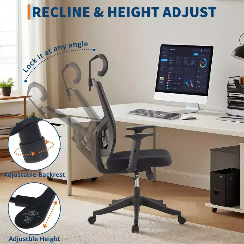 Sedia da ufficio ergonomica, sedie da scrivania, supporto lombare regolabile, sedia girevole, sedia da computer regolabile e reclinabile