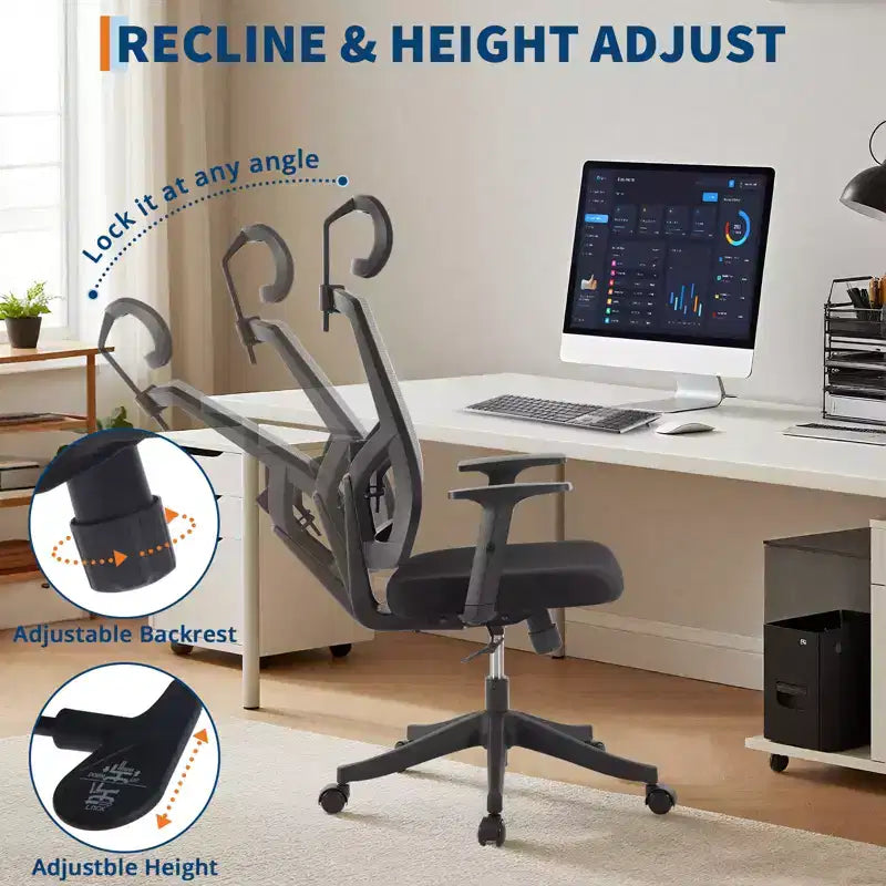 Sedia da ufficio ergonomica, sedie da scrivania, supporto lombare regolabile, sedia girevole, sedia da computer regolabile e reclinabile