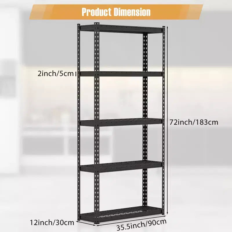 Scaffale metallico a 5 ripiani, resistente, con ripiani regolabili, set da 1 a 4, grigio/nero