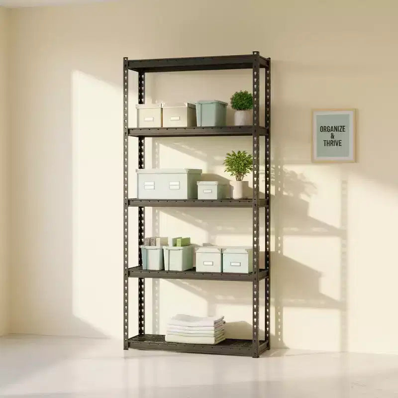 Scaffale metallico a 5 ripiani, resistente, con ripiani regolabili, set da 1 a 4, grigio/nero