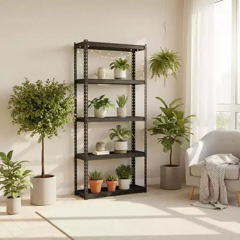 Scaffale metallico a 5 ripiani, resistente, con ripiani regolabili, set da 1 a 4, grigio/nero