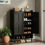 6-Tier Shoe Rack with Profiled Doors, Modern Rustic Shoe Cabinet with 3 Adjustable Shelves and Metal Legs, Entrance & Hallway Furniture