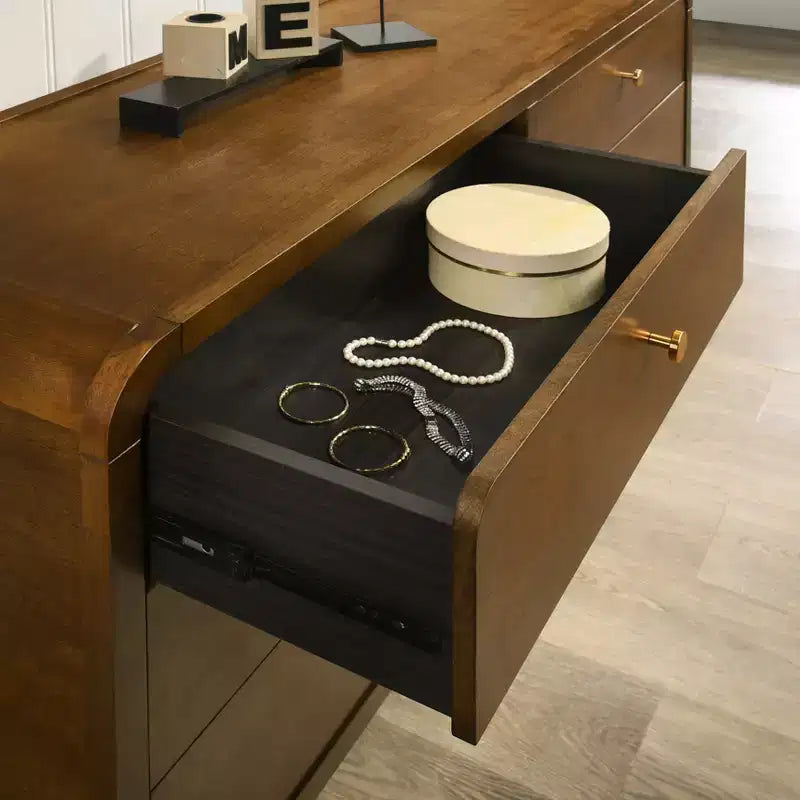 Set camera da letto in noce da 6 pezzi: letto a piattaforma, comò, specchio, 2 comodini e cassettiera