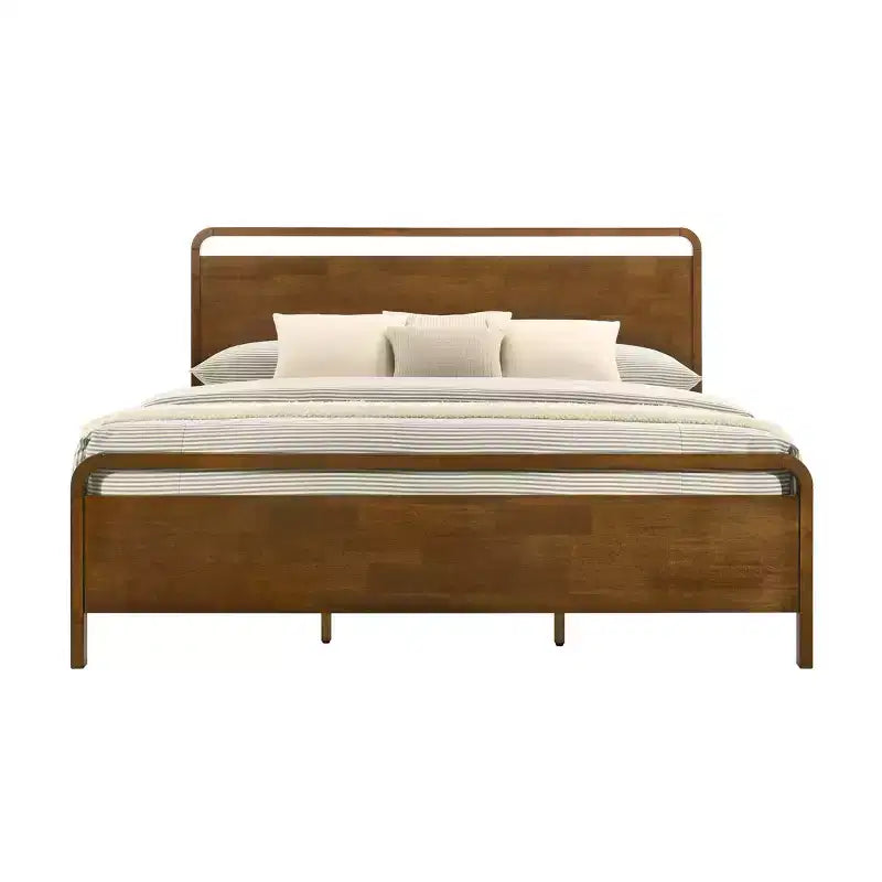 Set camera da letto in noce da 6 pezzi: letto a piattaforma, comò, specchio, 2 comodini e cassettiera
