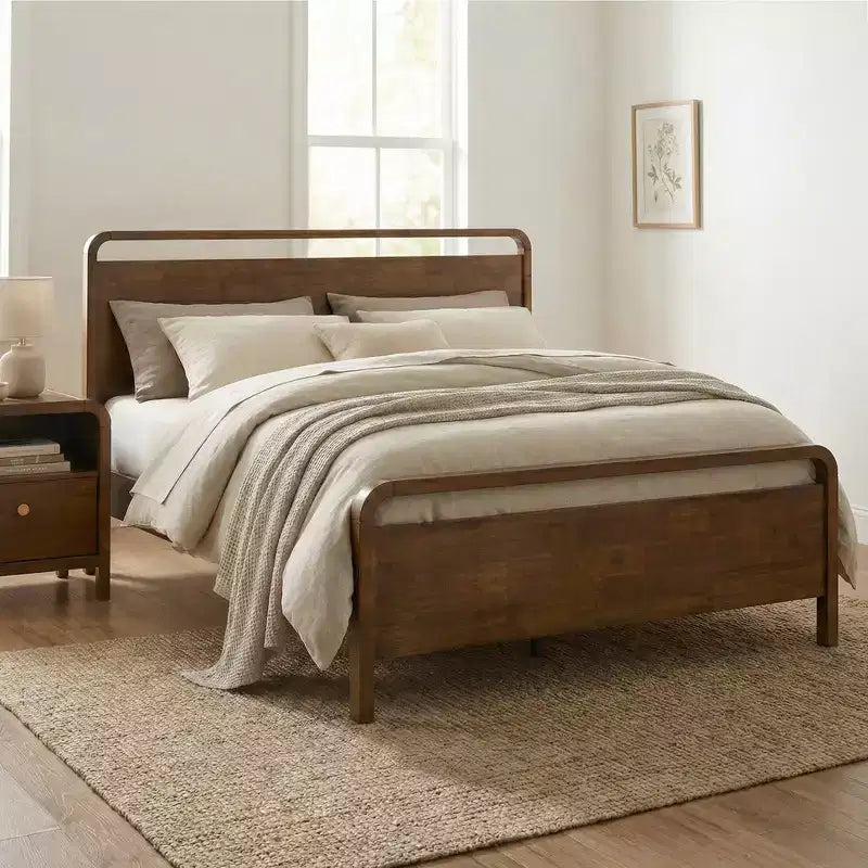 Set camera da letto in noce da 6 pezzi: letto a piattaforma, comò, specchio, 2 comodini e cassettiera