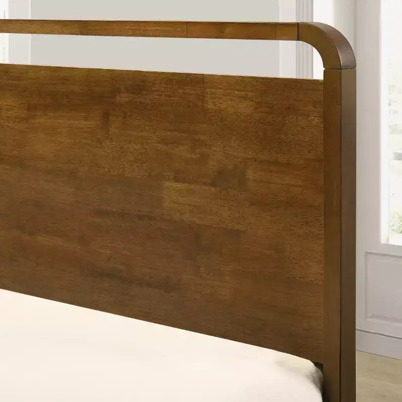 Set camera da letto in noce da 6 pezzi: letto a piattaforma, comò, specchio, 2 comodini e cassettiera
