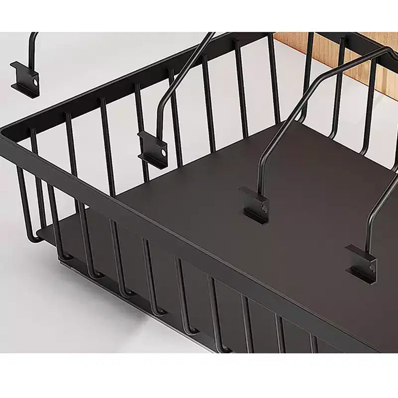 Cesto portaoggetti estraibile nero robusto, organizer per armadietti estraibile facile da trasportare con 2 fili di ferro, installazione senza foratura