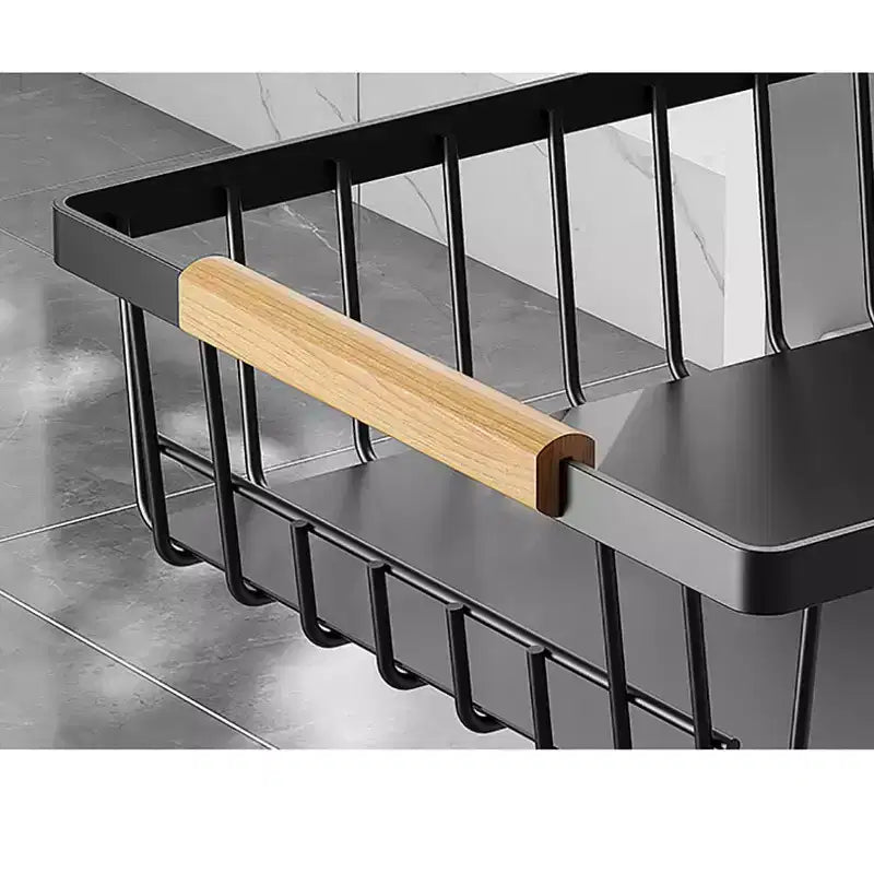 Cesto portaoggetti estraibile nero robusto, organizer per armadietti estraibile facile da trasportare con 2 fili di ferro, installazione senza foratura