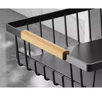 Cesto portaoggetti estraibile nero robusto, organizer per armadietti estraibile facile da trasportare con 2 fili di ferro, installazione senza foratura