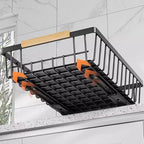 Cesto portaoggetti estraibile nero robusto, organizer per armadietti estraibile facile da trasportare con 2 fili di ferro, installazione senza foratura