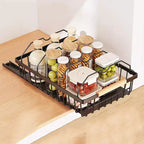 Sturdy Slide-Out Black Storage Basket, Easy Carry Pull-Out Cabinet Organizer with 2 Iron Wires, No Drill Install