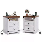 Farmhouse Nightstand , 2 Drawers & Open Shelf, Modern Rustic Bedside Table for Bedroom/Living Room/Small Spaces, Sturdy End Table with Storage