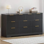 Fluted Dresser for Bedroom,10-Drawer Double Dresser with Gold Handles, Modern Chest of Drawers for Bedroom and Closet Storage Organization