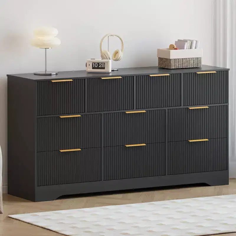 Fluted Dresser for Bedroom,10-Drawer Double Dresser with Gold Handles, Modern Chest of Drawers for Bedroom and Closet Storage Organization