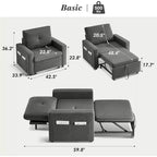 Poltrona letto convertibile 3-in-1 da 42,5" con schienale regolabile e tasche laterali