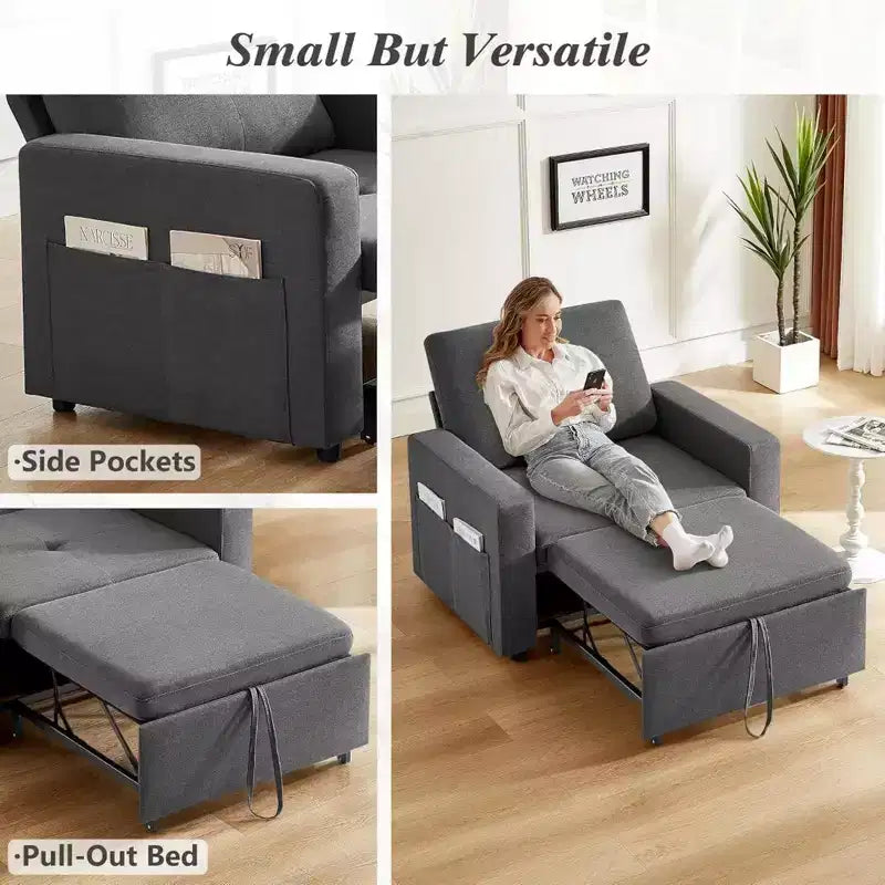 Poltrona letto convertibile 3-in-1 da 42,5" con schienale regolabile e tasche laterali