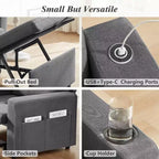 Poltrona letto convertibile 3-in-1 da 42,5" con schienale regolabile e tasche laterali