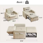 Poltrona letto convertibile 3-in-1 da 42,5" con schienale regolabile e tasche laterali