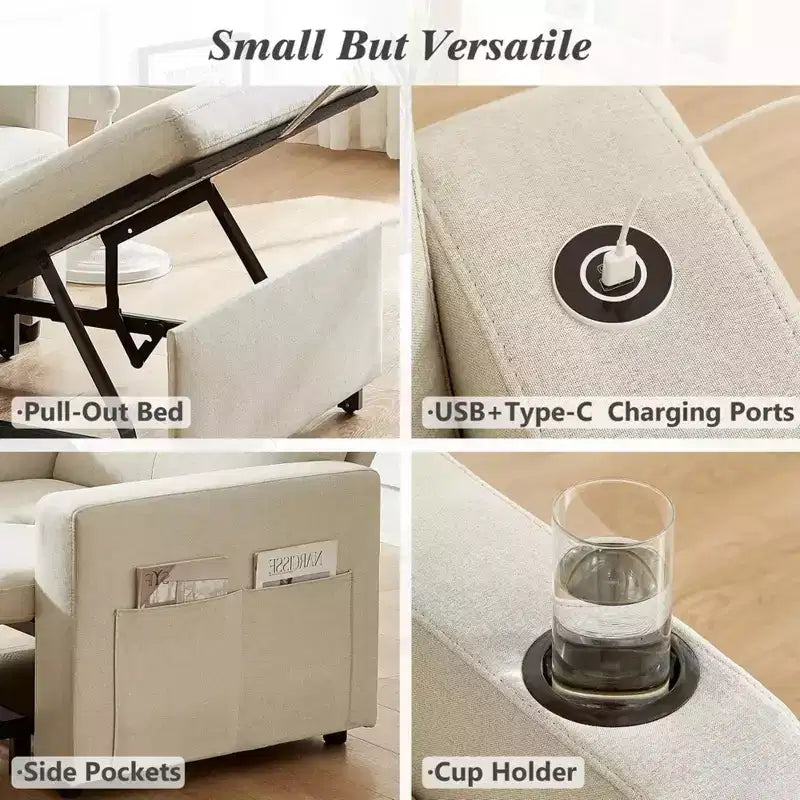 Poltrona letto convertibile 3-in-1 da 42,5" con schienale regolabile e tasche laterali