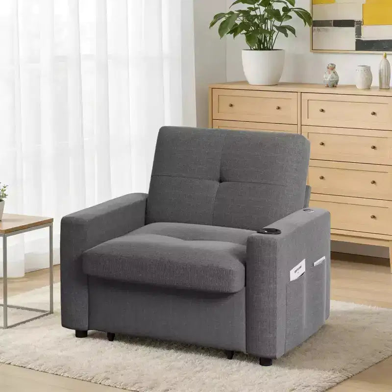 Poltrona Letto convertibile 3-in-1 da 42,5" con porte di ricarica USB, tavolino e portabicchieri