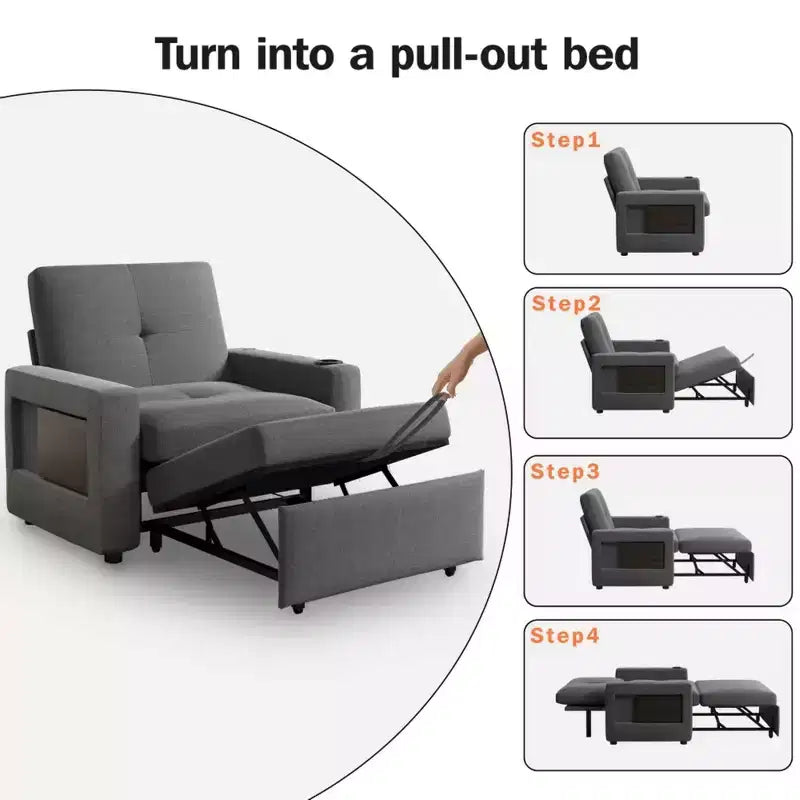 Poltrona Letto convertibile 3-in-1 da 42,5" con porte di ricarica USB, tavolino e portabicchieri