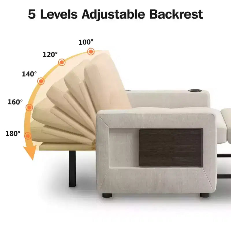 Poltrona Letto convertibile 3-in-1 da 42,5" con porte di ricarica USB, tavolino e portabicchieri