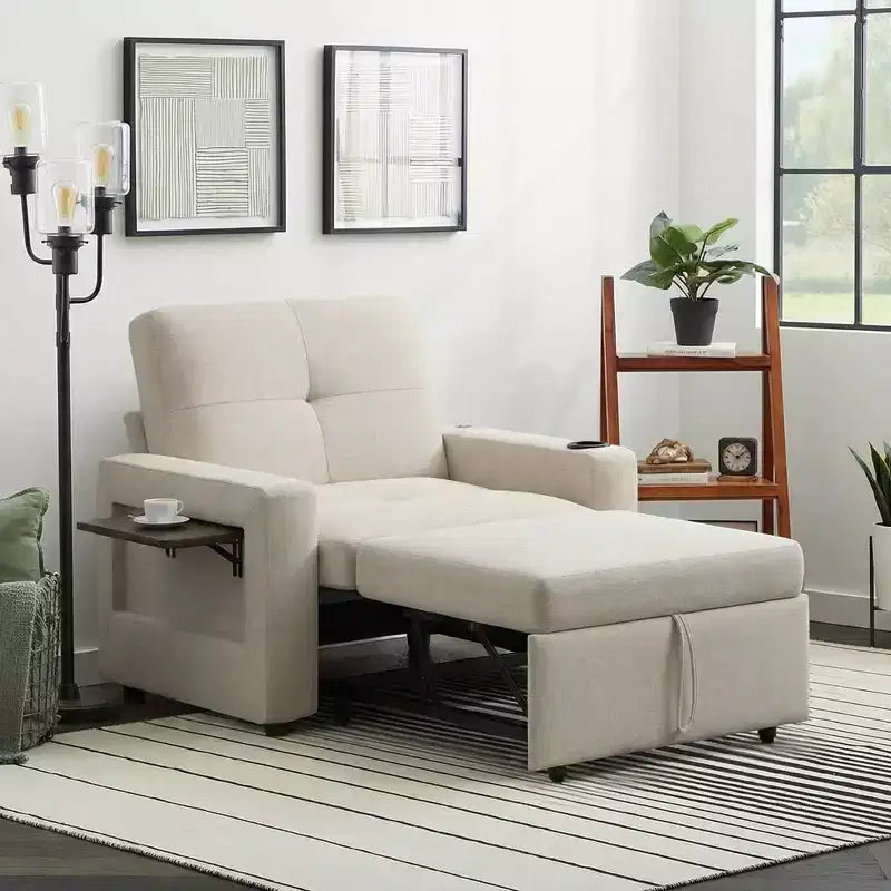 Dyonery 42.5 3-in-1 Convertible Sleeper Chair Bed C Pull Out Sofa Bed with USB Charging Ports & Side Table, Cup Holder