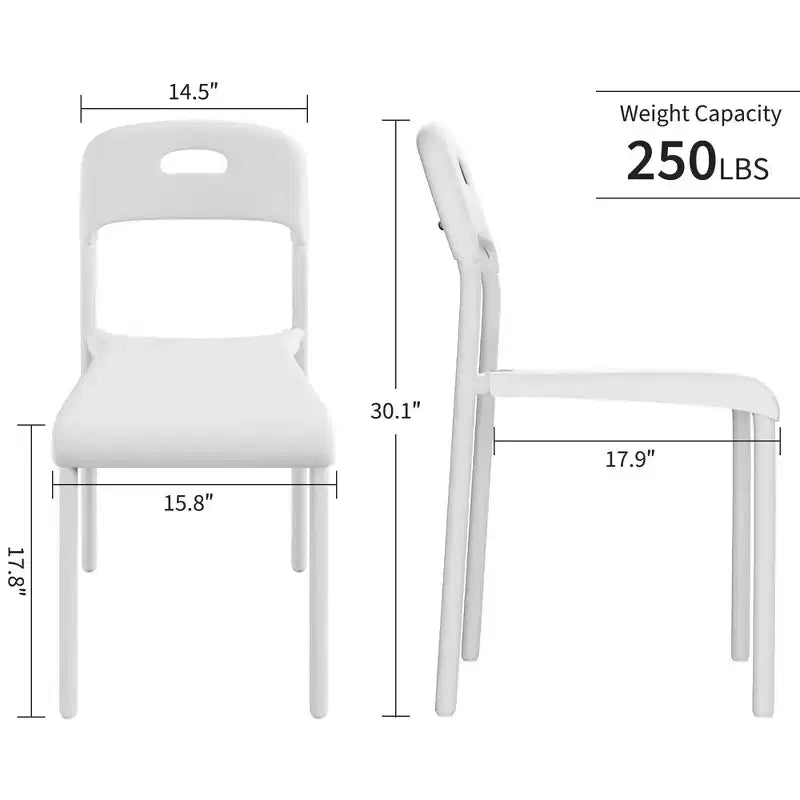 Set di 4 sedie da pranzo impilabili moderne, seduta in plastica bianca con gambe in metallo, schienale ergonomico, impermeabile e resistente alle macchie, sedie per interni ed esterni