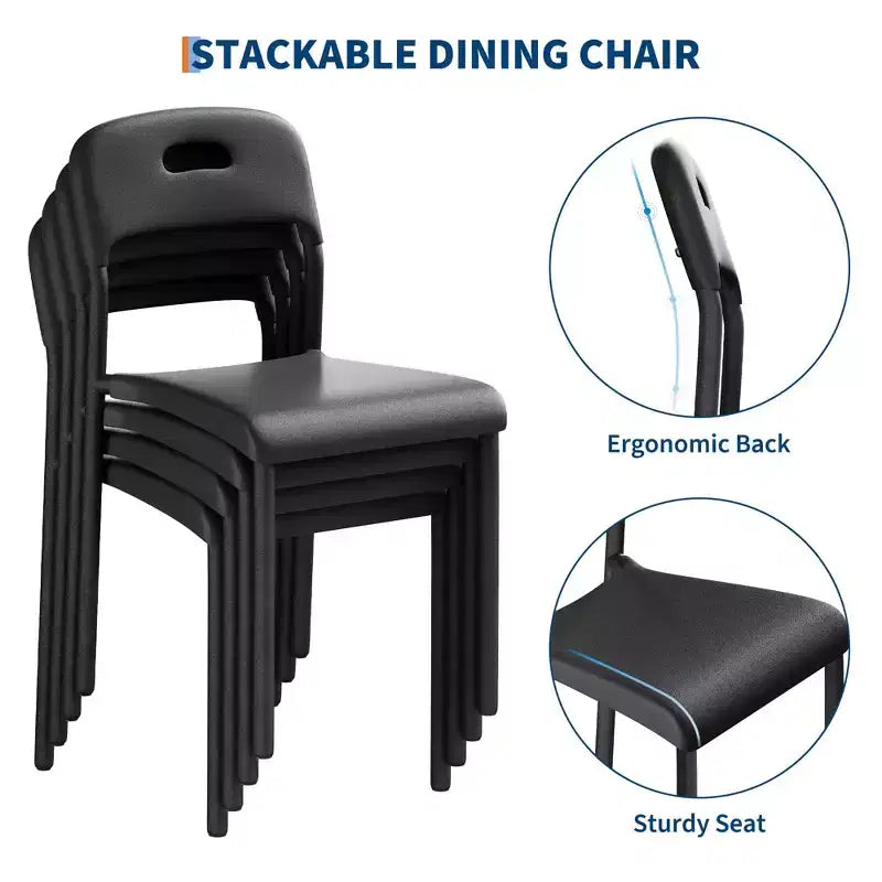Set di 4 sedie da pranzo impilabili moderne, seduta in plastica bianca con gambe in metallo, schienale ergonomico, impermeabile e resistente alle macchie, sedie per interni ed esterni