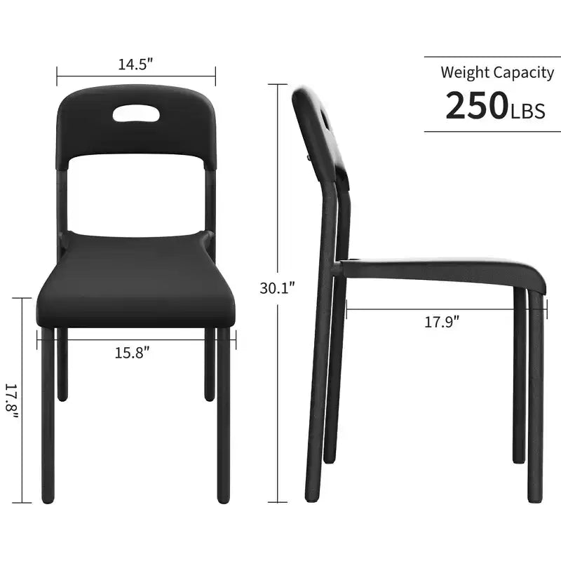 Set di 4 sedie da pranzo impilabili moderne, seduta in plastica bianca con gambe in metallo, schienale ergonomico, impermeabile e resistente alle macchie, sedie per interni ed esterni