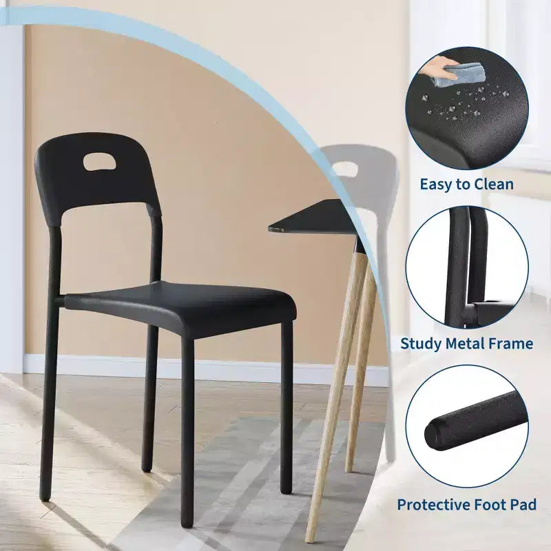 Set di 4 sedie da pranzo impilabili moderne, seduta in plastica bianca con gambe in metallo, schienale ergonomico, impermeabile e resistente alle macchie, sedie per interni ed esterni