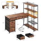 Scrivania da gaming a L per computer con 6 cassetti in tessuto e mensole aperte, scrivania angolare per PC gaming per configurazione Home Office