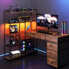 Scrivania da gaming a L per computer con 6 cassetti in tessuto e mensole aperte, scrivania angolare per PC gaming per configurazione Home Office