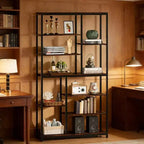 Libreria a Scala Staggered da 199,6 cm, Scaffale Espositivo in Metallo e Legno, Nero