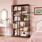 Libreria a Scala Staggered da 199,6 cm, Scaffale Espositivo in Metallo e Legno, Nero