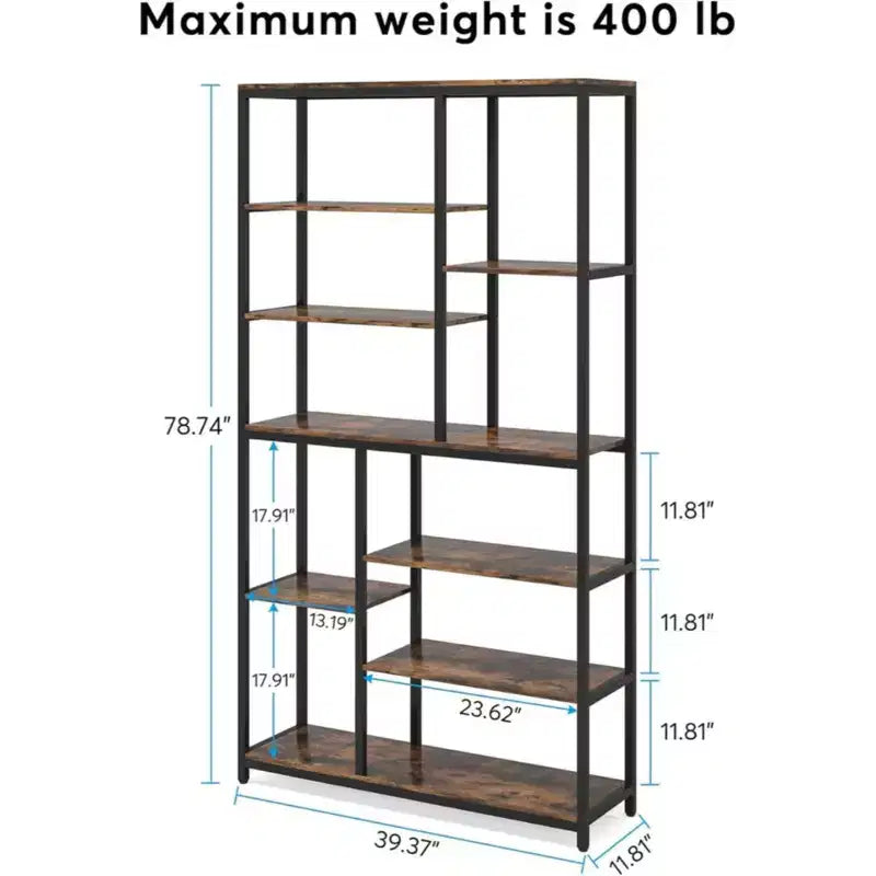 Libreria a Scala Staggered da 199,6 cm, Scaffale Espositivo in Metallo e Legno, Nero