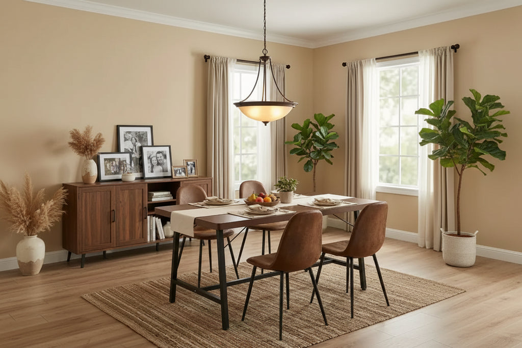 FurnitureR 5 Piece Dining Table Set with 4 Suede Chairs, MDF Wood Dining Table with Metal Legs, Modern Kitchen Dining Set for Dining Room or Apartment