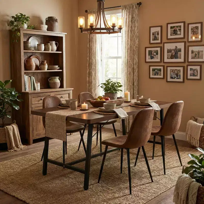 Set da pranzo di 5 pezzi con 4 sedie in camoscio e tavolo in legno MDF con gambe in metallo