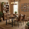 Set da pranzo di 5 pezzi con 4 sedie in camoscio e tavolo in legno MDF con gambe in metallo