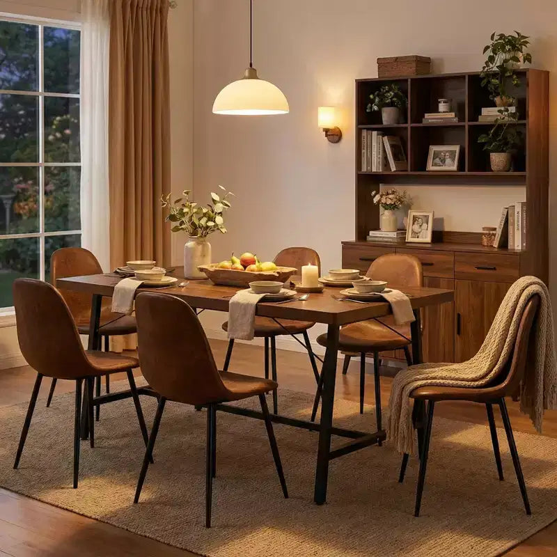 Set da pranzo di 5 pezzi con 4 sedie in camoscio e tavolo in legno MDF con gambe in metallo