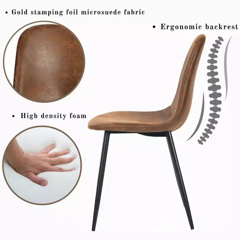 Set da pranzo di 5 pezzi con 4 sedie in camoscio e tavolo in legno MDF con gambe in metallo