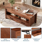 Tavolino con piano sollevabile e vano portaoggetti nascosto, tavolino da salotto rustico da 119 cm con 2 cassetti, piano in legno regolabile per soggiorno